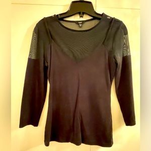 Guess 3/4 Sleeve Sheer Arms Chest Sweetheart Neckline Black Top. Size S